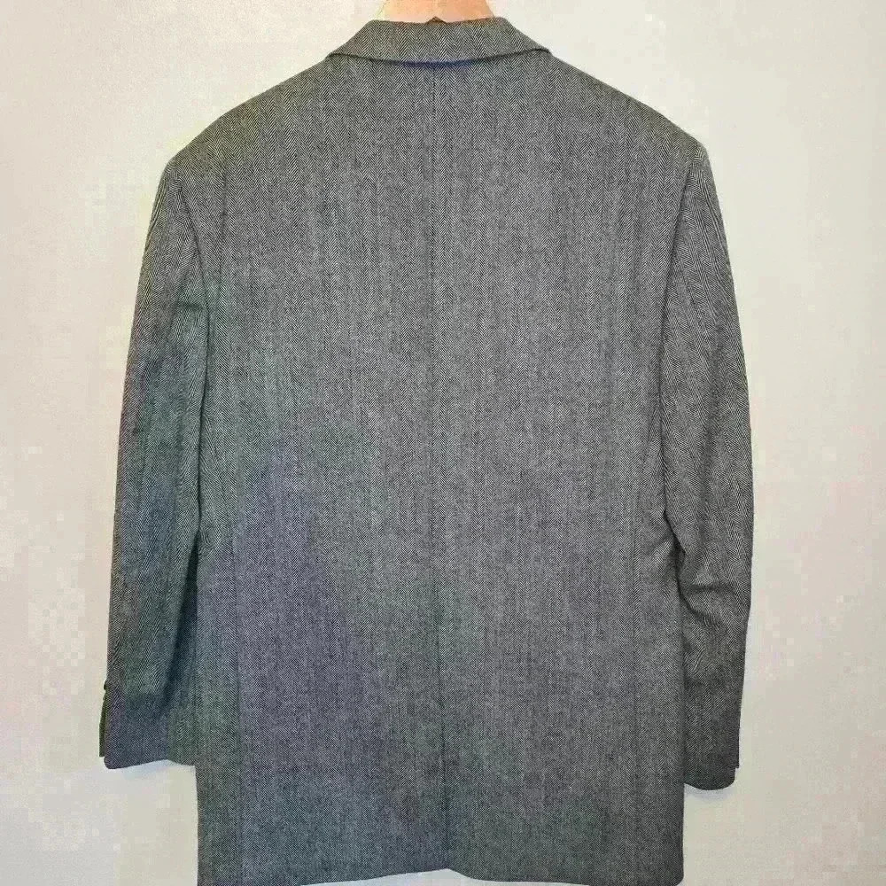 100% Lambswool Joseph & Feiss Men's Blazer Sports Coat 44R Gray Herringbone - Picture 7 of 14
